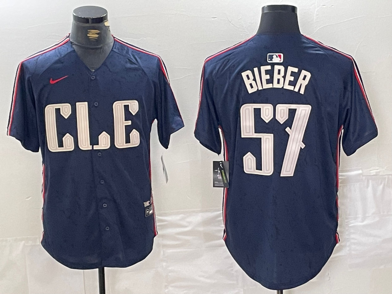 Personalized Men’s Cleveland Guardians #57 Shane Bieber Navy 2024 City Connect Limited Stitched Baseball Jerseys