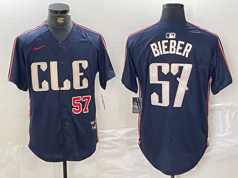 Personalized Men’s Cleveland Guardians #57 Shane Bieber Navy 2024 City Connect Limited Stitched Baseball Jerseys