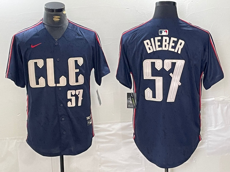 Personalized Men’s Cleveland Guardians #57 Shane Bieber Navy 2024 City Connect Limited Stitched Baseball Jerseys