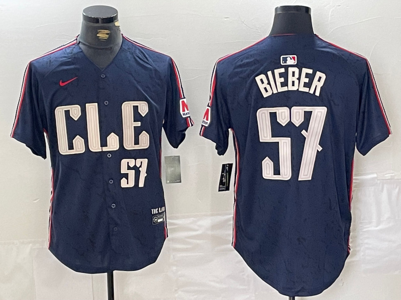 Personalized Men’s Cleveland Guardians #57 Shane Bieber Navy 2024 City Connect Limited Stitched Baseball Jerseys