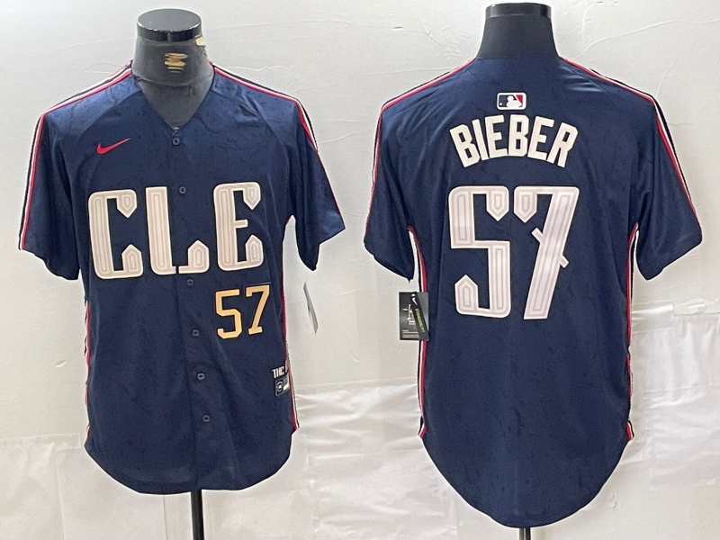 Personalized Men’s Cleveland Guardians #57 Shane Bieber Navy 2024 City Connect Limited Stitched Baseball Jerseys