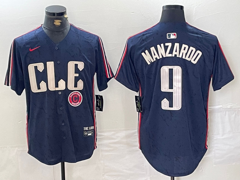 Personalized Men’s Cleveland Guardians #9 Kyle Manzardo Navy 2024 City Connect Limited Stitched Baseball Jerseys