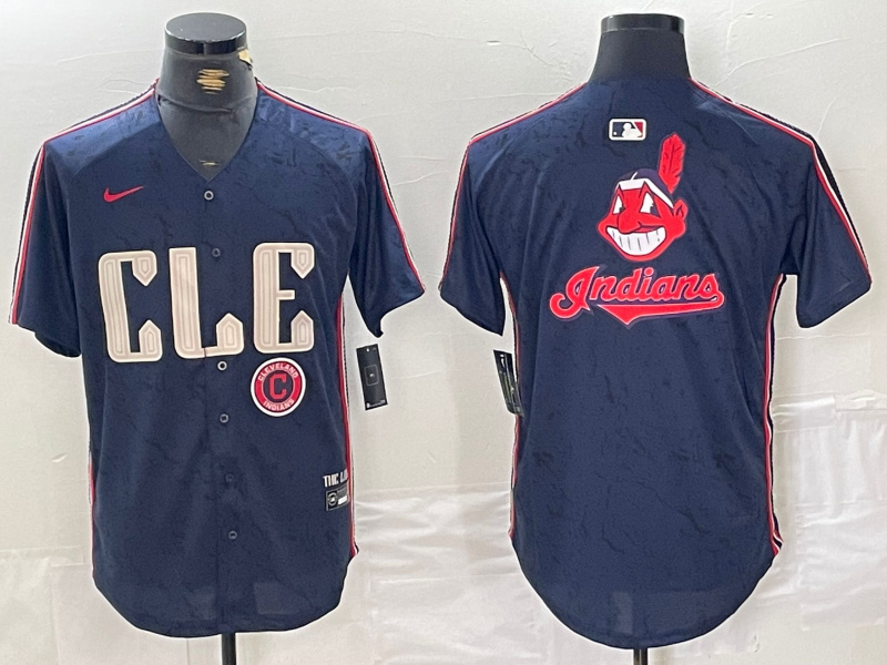 Personalized Men’s Cleveland Guardians Team Big Logo Navy 2024 City Connect Stitched Baseball Jersey(Run Small)