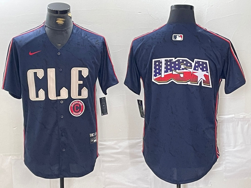 Personalized Men’s Cleveland Guardians Team Big Logo Navy 2024 City Connect Stitched Baseball Jersey(Run Small)