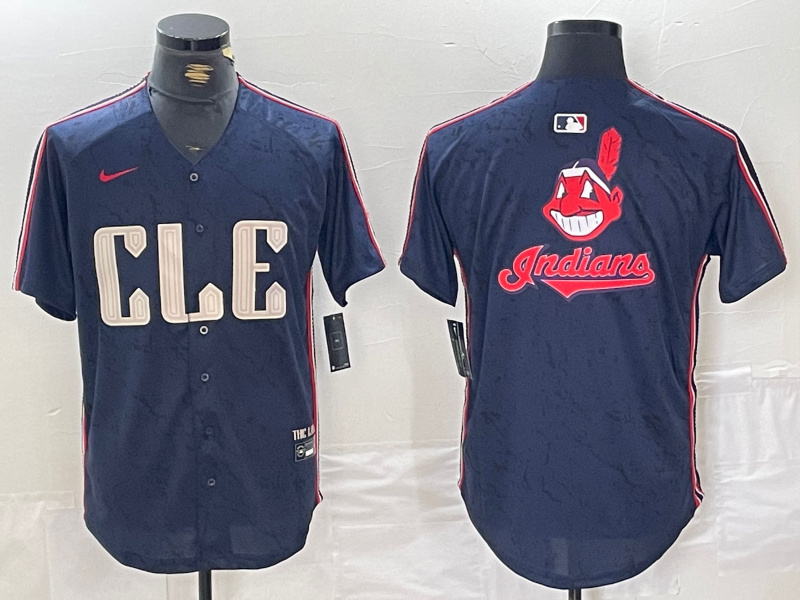 Personalized Men’s Cleveland Guardians Team Big Logo Navy 2024 City Connect Stitched Baseball Jersey(Run Small)