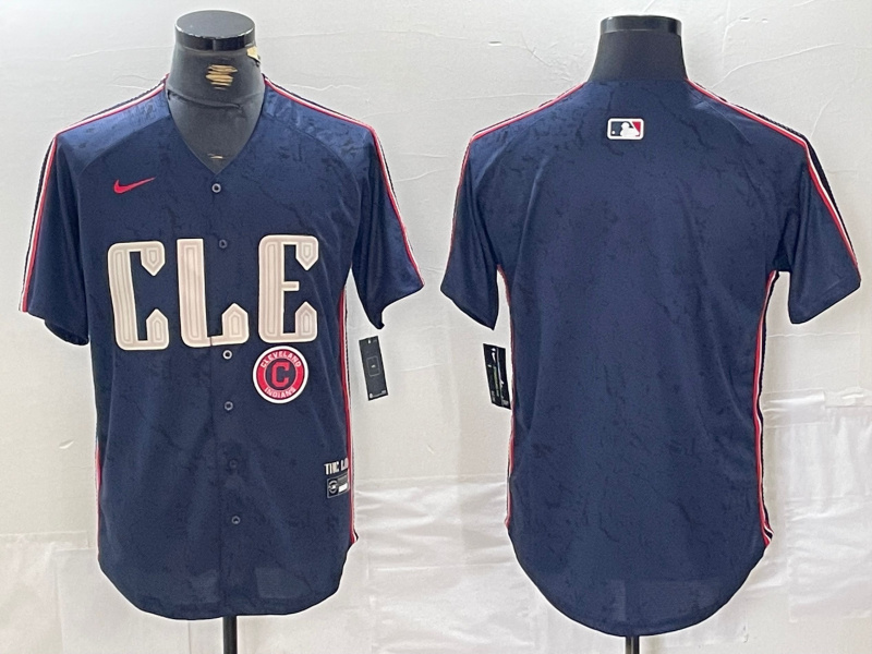 Personalized Men’s Cleveland Guardians Team Big Logo Navy 2024 City Connect Stitched Baseball Jersey(Run Small)