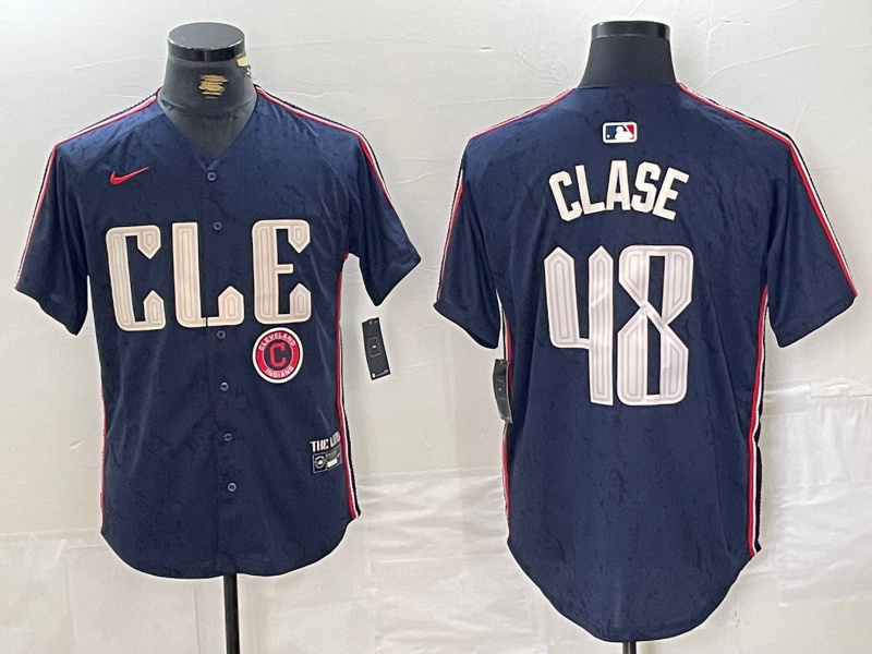 Personalized Men’s Cleveland Guardians #48 Emmanuel Clase Navy 2024 City Connect Limited Stitched Baseball Jerseys