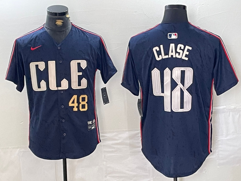 Personalized Men’s Cleveland Guardians #48 Emmanuel Clase Navy 2024 City Connect Limited Stitched Baseball Jerseys