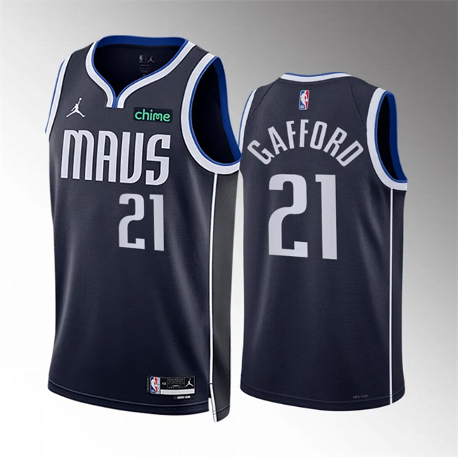 Personalized Men’s Dallas Mavericks #21 Daniel Gafford Navy Statement Edition Stitched Basketball Jersey