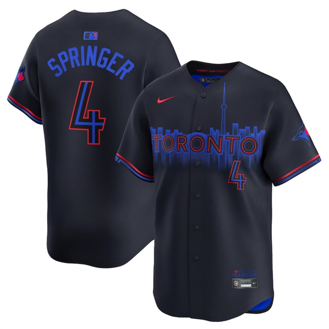 Personalized Men’s Toronto Blue Jays #4 George Springer Black 2024 City Connect Limited Stitched Baseball Jersey