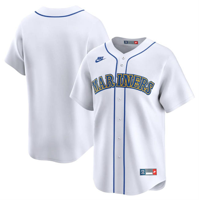 Personalized Men’s Seattle Mariners Blank White Throwback Cooperstown Limited Stitched Jersey