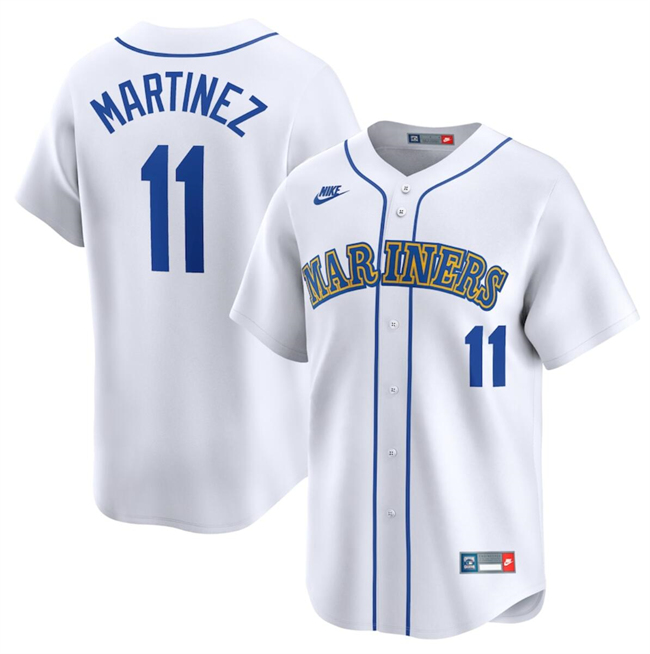 Personalized Men’s Seattle Mariners #11 Edgar Martinez White Throwback Cooperstown Limited Stitched Jersey