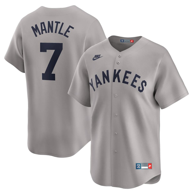Personalized Men’s New York Yankees #7 Mickey Mantle Gray Cooperstown Collection Limited Stitched Baseball Jersey