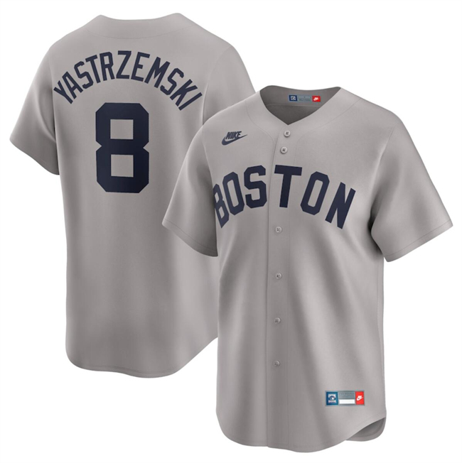 Personalized Men’s Boston Red Sox #8 Carl Yastrzemski Grey Cooperstown Collection Limited Stitched Baseball Jersey