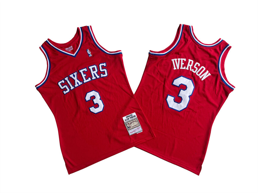 Personalized Men’s Philadelphia 76ers #3 Allen Iverson Red 2002-03 Throwback Stitched Basketball Jersey