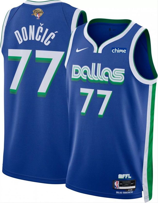Personalized Men’s Dallas Mavericks #77 Luka Doncic Blue 2024 Finals City Edition Stitched Basketball Jersey