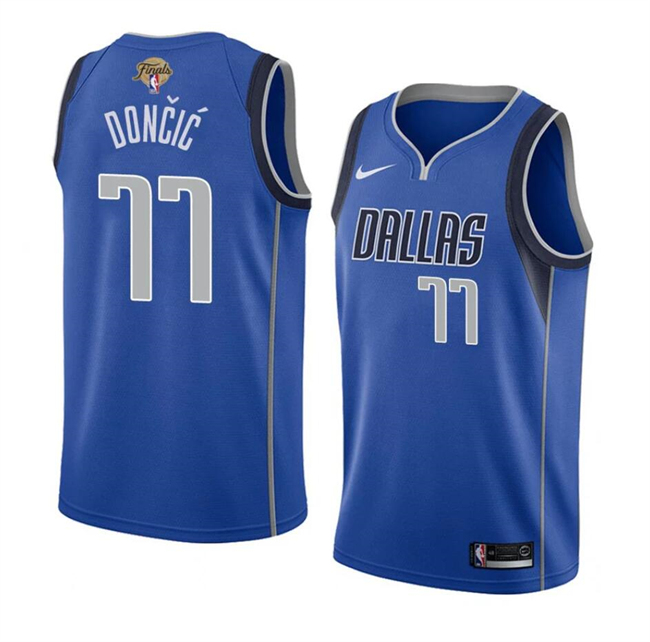 Personalized Men’s Dallas Mavericks #77 Luka Doncic Blue 2024 Finals Icon Edition Stitched Basketball Jersey