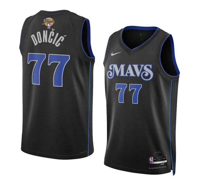 Personalized Men’s Dallas Mavericks #77 Luka Doncic Black 2024 Finals City Edition Stitched Basketball Jersey