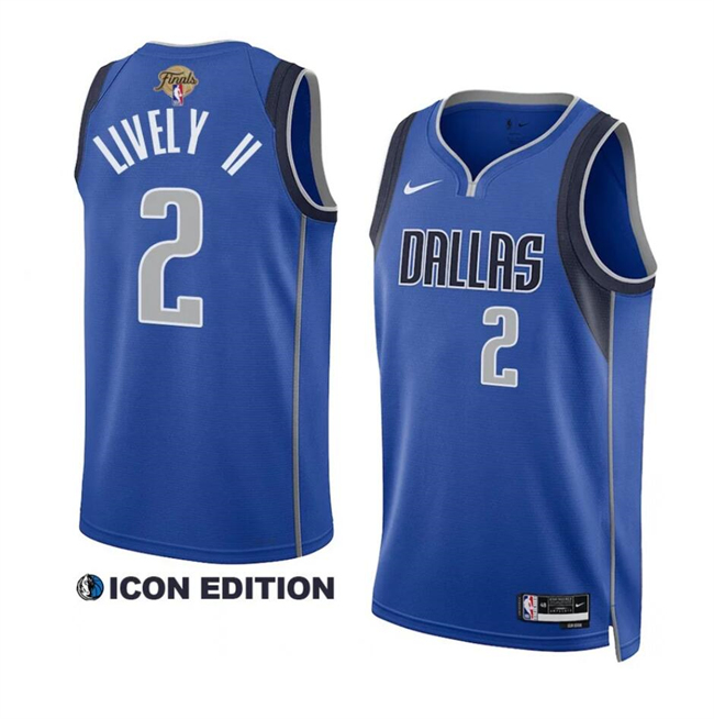 Personalized Men’s Dallas Mavericks #2 Dereck Lively II Blue 2024 Finals Icon Edition Stitched Basketball Jersey