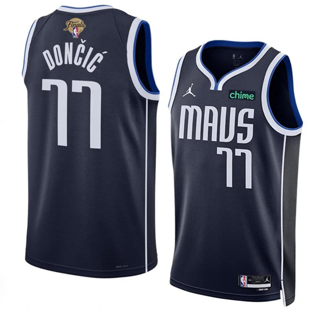 Personalized Men’s Dallas Mavericks #77 Luka Doncic Navy 2024 Finals Statement Edition Stitched Basketball Jersey