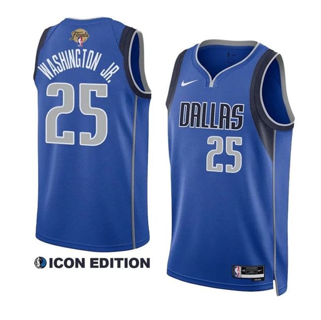 Personalized Men’s Dallas Mavericks #25 P.J. Washington Jr. Blue 2024 Finals Icon Edition Stitched Basketball Jersey