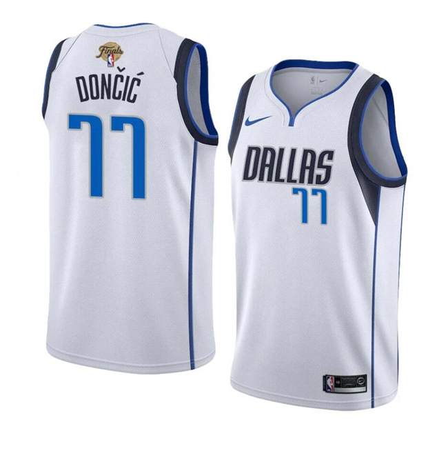 Personalized Men’s Dallas Mavericks #77 Luka Doncic White 2024 Finals Association Edition Stitched Basketball Jersey