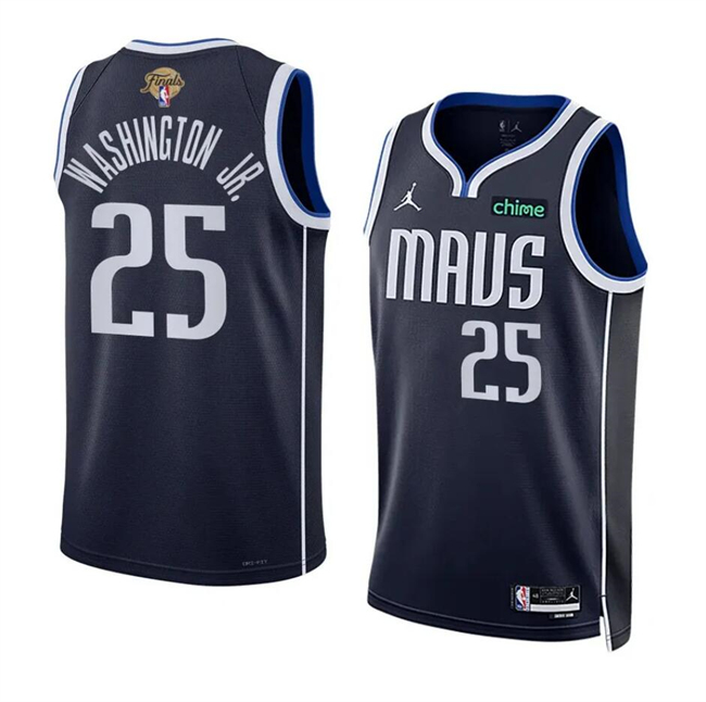 Personalized Men’s Dallas Mavericks #25 P.J. Washington Jr. Navy 2024 Finals Statement Edition Stitched Basketball Jersey