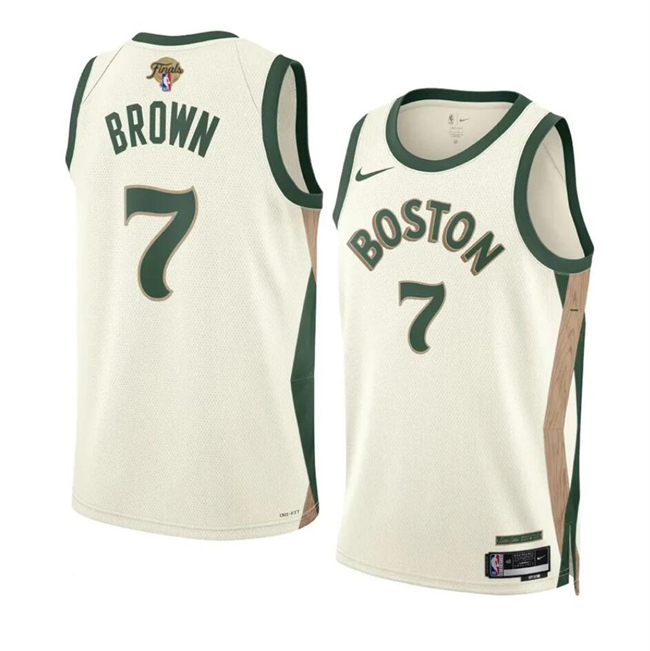 Personalized Men’s Boston Celtics #7 Jaylen Brown Cream 2024 Finals City Edition Stitched Basketball Jersey