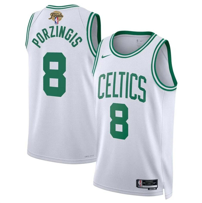 Personalized Men’s Boston Celtics #8 Kristaps Porzingis White 2024 Finals Association Edition Stitched Basketball Jersey