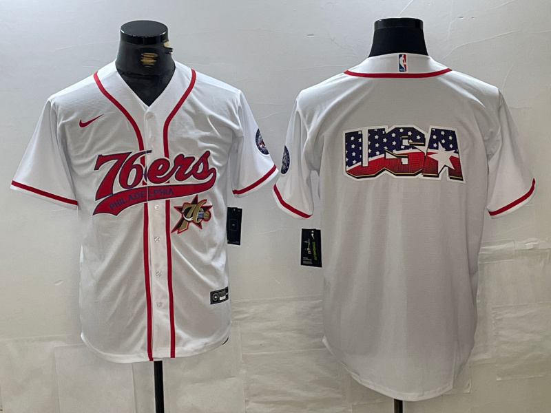Personalized Men’s Philadelphia 76ers Blank White Cool Base Stitched Baseball Jersey