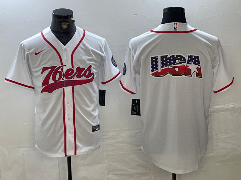 Personalized Men’s Philadelphia 76ers Team Big Logo White Cool Base Stitched Baseball Jerseys