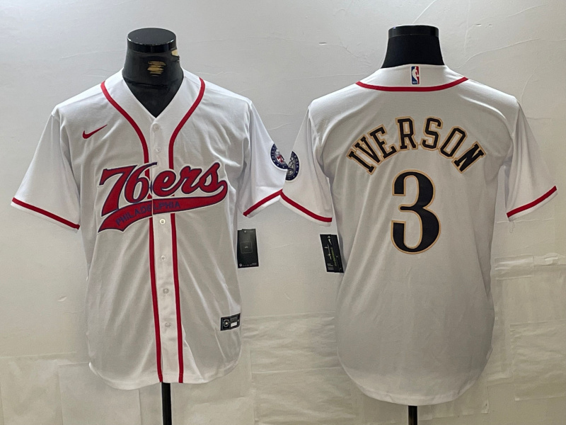 Personalized Men’s Philadelphia 76ers #3 Allen Iverson White Cool Base Stitched Baseball Jersey