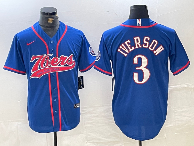 Personalized Men’s Philadelphia 76ers #3 Allen Iverson Royal Cool Base Stitched Baseball Jerseys