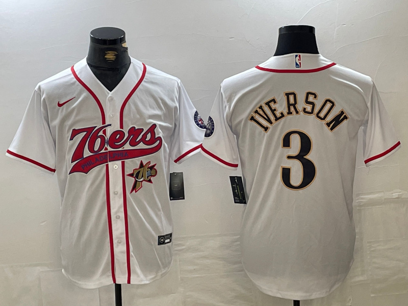 Personalized Men’s Philadelphia 76ers #3 Allen Iverson White Cool Base Stitched Baseball Jerseys
