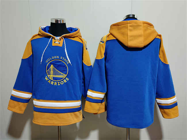 Personalized Men’s Golden State Warriors Blank Blue Yellow Lace-Up Pullover Hoodie