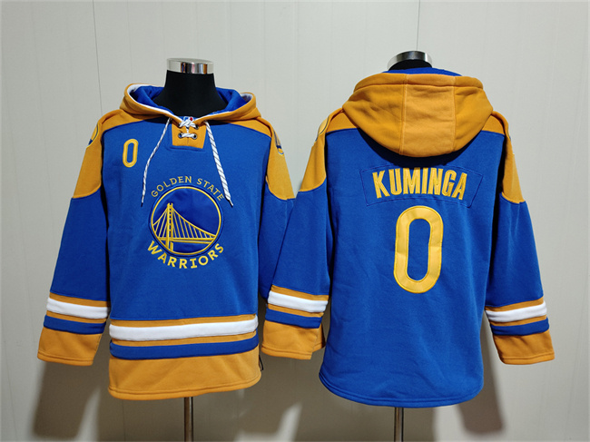 Personalized Men’s Golden State Warriors #0 J. Kuminga Blue Yellow Lace-Up Pullover Hoodie