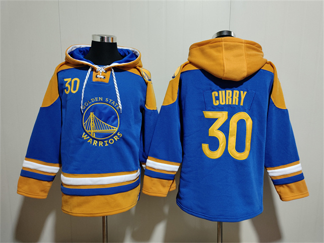 Personalized Men’s Golden State Warriors #30 Stephen Curry Blue Yellow Lace-Up Pullover Hoodie
