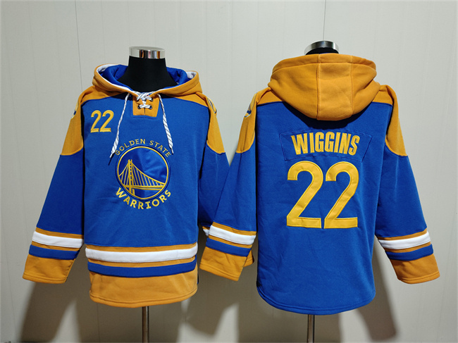 Personalized Men’s Golden State Warriors #22 Andrew Wiggins Blue Yellow Lace-Up Pullover Hoodie