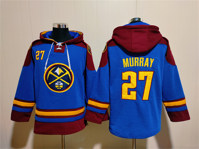 Personalized Men’s Denver Nuggets #27 Jamal Murray Blue Red Lace-Up Pullover Hoodie