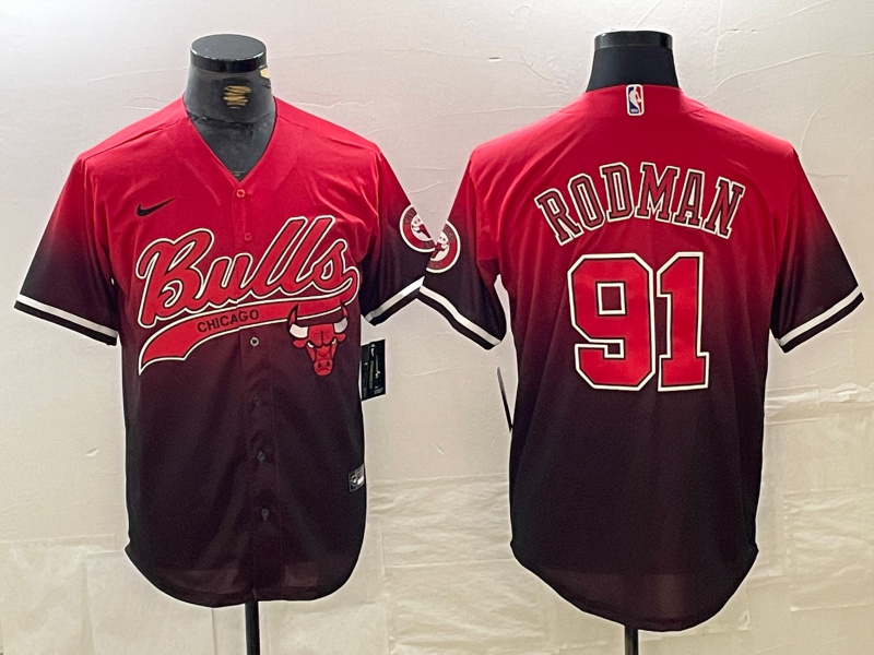 Personalized Men’s Chicago Bulls #91 Dennis Rodman Red Black With Patch Cool Base Stitched Baseball Jerseys