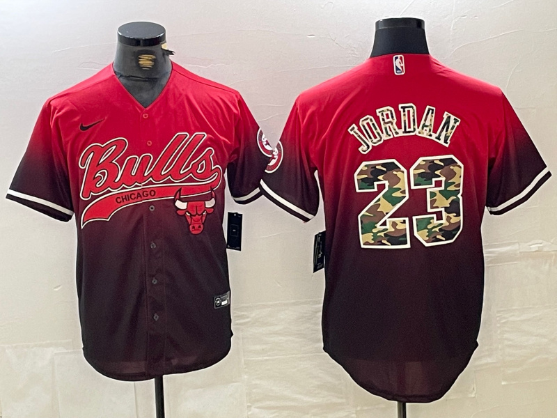 Personalized Men’s Chicago Bulls #23 Michael Jordan Red Black With Patch Cool Base Stitched Baseball Jerseys
