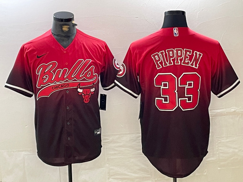 Personalized Men’s Chicago Bulls #33 Scottie Pippen Red Black With Patch Cool Base Stitched Baseball Jerseys