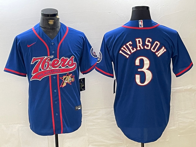 Personalized Men’s Philadelphia 76ers #3 Allen Iverson Royal Cool Base Stitched Baseball Jersey