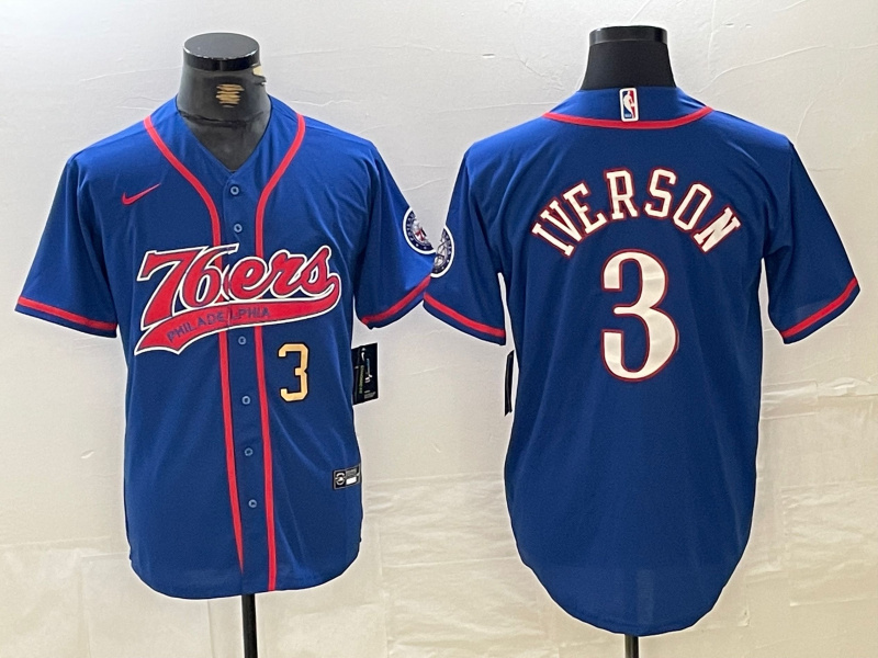 Personalized Men’s Philadelphia 76ers #3 Allen Iverson Royal Cool Base Stitched Baseball Jerseys