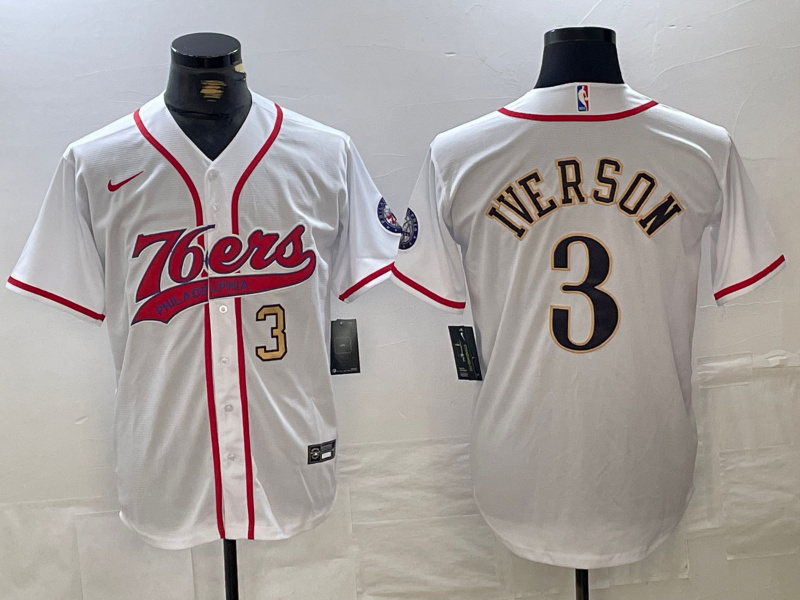 Personalized Men’s Philadelphia 76ers #3 Allen Iverson White Cool Base Stitched Baseball Jerseys