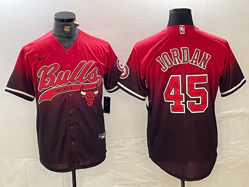 Personalized Men’s Chicago Bulls #45 Michael Jordan Red Black With Patch Cool Base Stitched Baseball jerseys