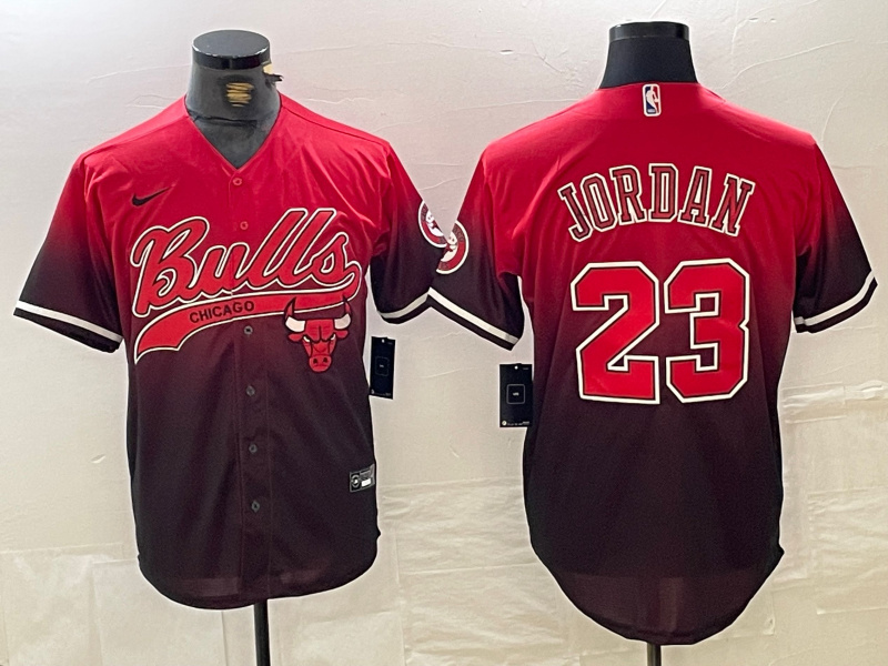 Personalized Men’s Chicago Bulls #23 Michael Jordan Red Black With Patch Cool Base Stitched Baseball Jerseys