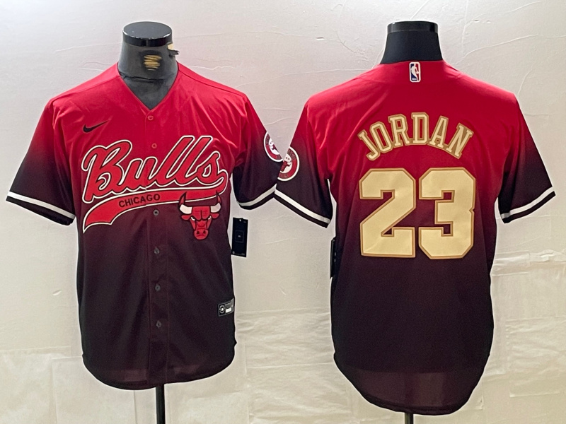 Personalized Men’s Chicago Bulls #23 Michael Jordan Red Black With Patch Cool Base Stitched Baseball Jerseys
