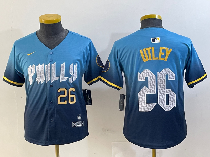 Personalized Youth Philadelphia Phillies #26 Chase Utley Blue 2024 City Connect Limited Stitched jerseys