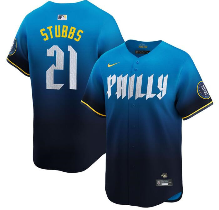 Personalized Youth Philadelphia Phillies #21 Garrett Stubbs Blue 2024 City Connect Limited Stitched Baseball Jersey